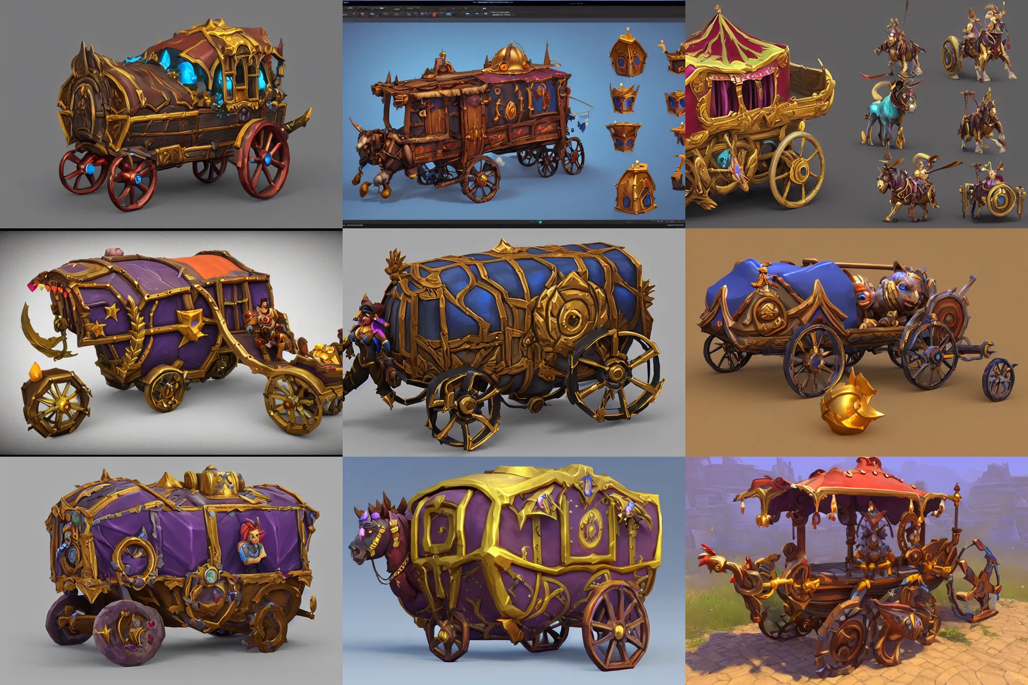 Prompt: 3d sculpt of a gypsy circus wagon, artstaton, heroes of the storm, overwatch, digital illustration