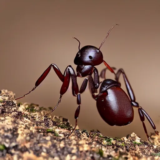 Image similar to ultra detailed photo, close up of ant, with small cowboy sitting on its back