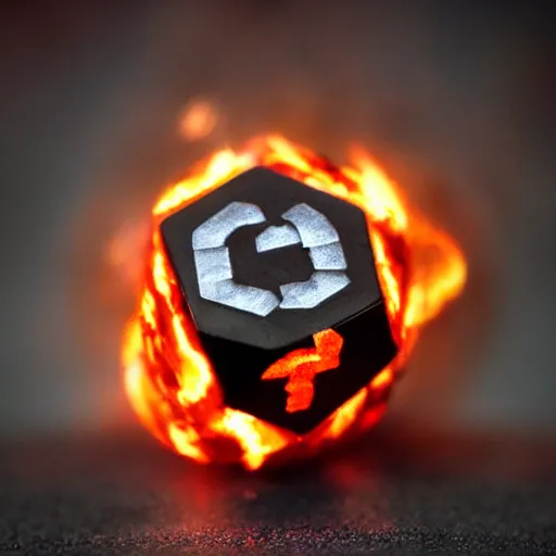 Image similar to d 2 0 made of fire, realistic photography, high detailed