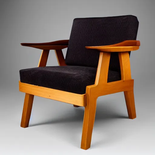 Image similar to midcentury modern wooden chair in the style of mies van der rough high end photoshoot