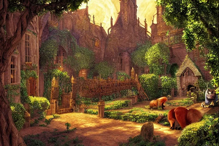 Prompt: elaborate dense beautiful scene from redwall abbey by brian jacques