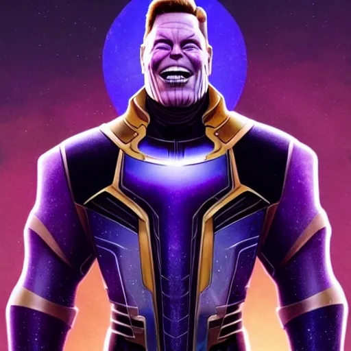 Image similar to a full character portrait of elon musk as thanos, the pixar adaptation,