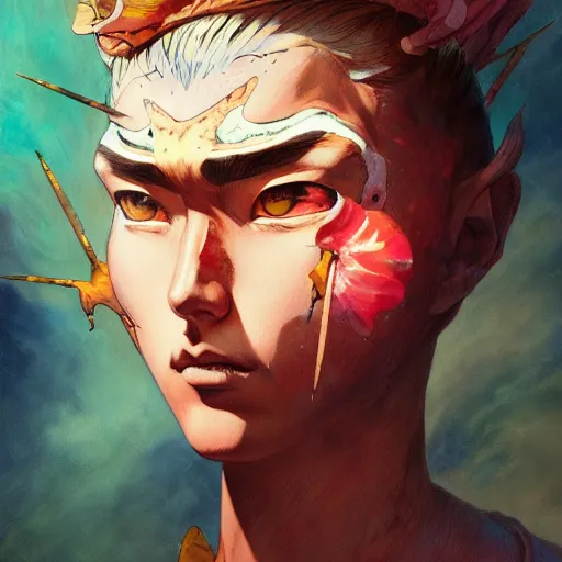 Image similar to prompt : fighter portrait soft light painted by james jean and katsuhiro otomo and erik jones, inspired by evangeleon anime, smooth face feature, intricate oil painting, high detail illustration, sharp high detail, manga and anime 1 9 9 0