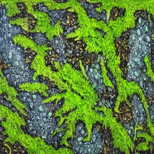 Prompt: a texture of a mossy rock, hand painted, oil painted, high detail