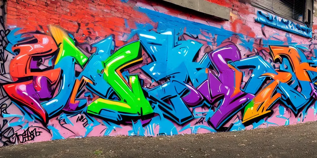 Image similar to 3 d wildstyle graffiti, gradients, extreme wide angle, arrows, drips, in the style of daim, totem, fleks, odeith