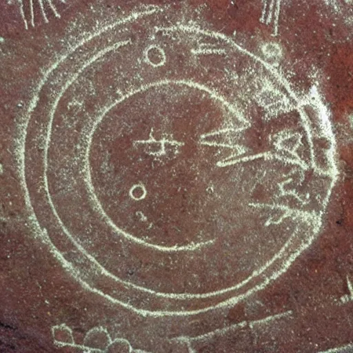 Prompt: the planet jupiter as a southwestern petroglyph