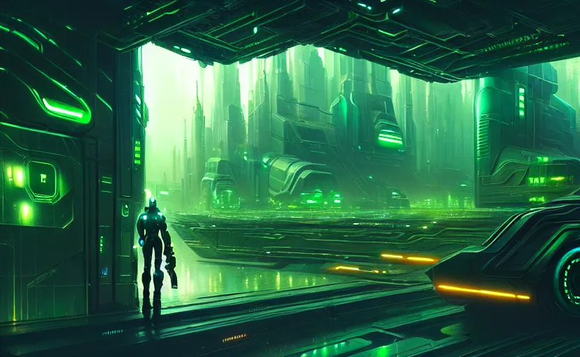 Prompt: cyber punk green garder, futuristic atmosphere, sci-fi, intricate, detailed, photorealistic imagery, artstation, by Greg Rutkowski and Gaston Bussiere and Evgeny Lushpin