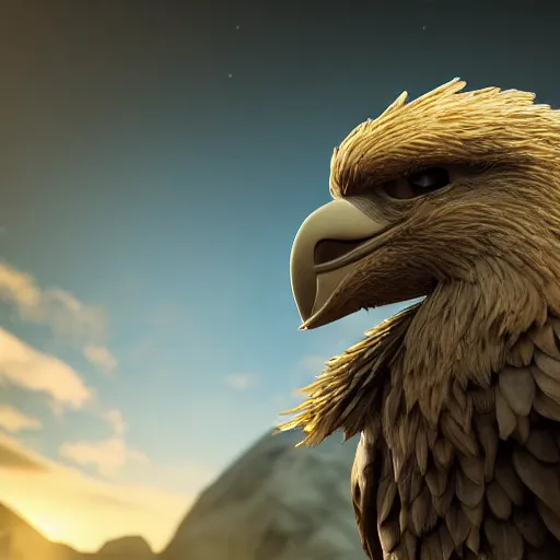 Prompt: griffin over a small hut highly detailed, photorealistic portrait, bright studio setting, studio lighting, crisp quality and light reflections, unreal engine 5 quality render