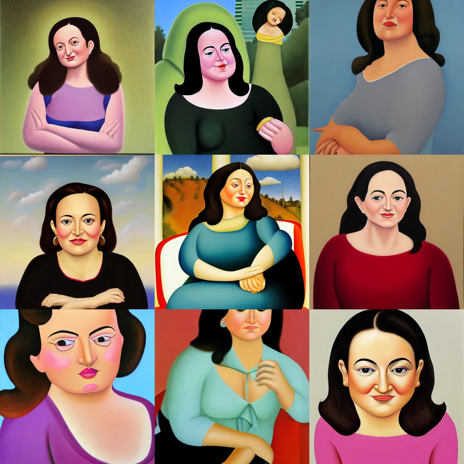 Prompt: Sheryl Sandberg, painting by Fernando Botero