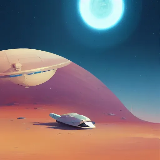 Image similar to a painting of a sci - fi spaceship in the desert, concept art by James Gilleard, Artstation contest winner, space art, concept art, speedpainting, redshift