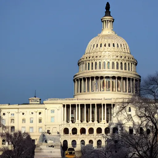 Prompt: Photo of the United States Capitol on January 6 under siege by oranges