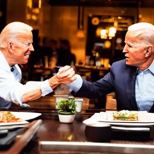 Image similar to Donald Trump fighting Joe Biden in a restaurant