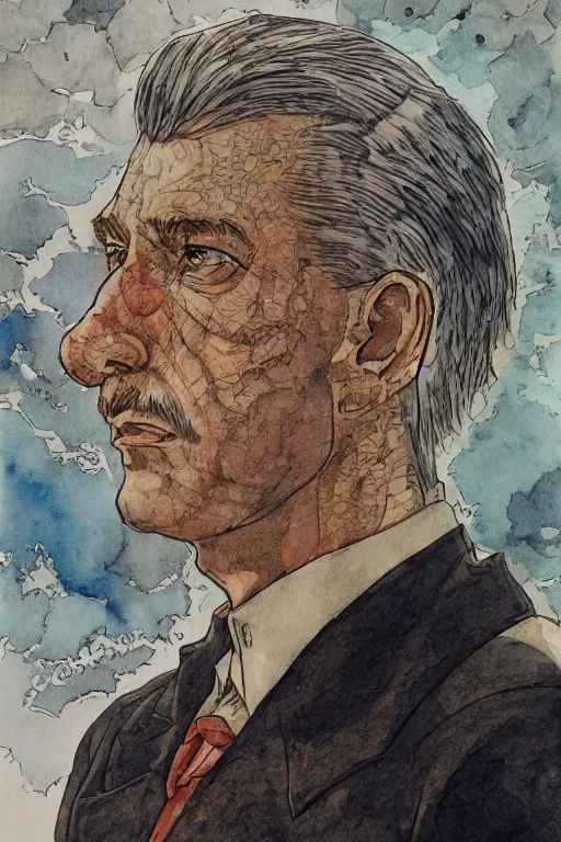 Prompt: zoomed out portrait of a german duke, stylized illustration by yoshitaka amano and moebius, watercolor gouache detailed paintings from enki bilal, dieselpunk, solarpunk, artstation