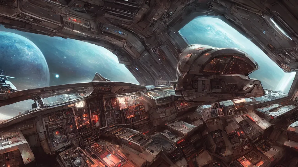 Prompt: a Photorealistic dramatic hyperrealistic,hyper detailed Sci-Fi interior render by Greg Rutkowski,Craig Mullins,Nicolas Bouvier SPARTH,Juan Gimenez,Enki Bilal,ILM,View of an interstellar starship cockpit,pilots in spacesuits,looking out panoramic windscreen showing Red Martian planet orbit,Glowing monitors and viewing screens showing data graphics,vibrant nature,anime style,Beautiful dynamic dramatic dark moody lighting,contrast and shadows,Volumetric,Cinematic Atmosphere,Octane Render,Artstation,8k