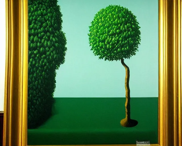 Image similar to green painting by Magritte. Pressed with gold leaf. shiny golden accents