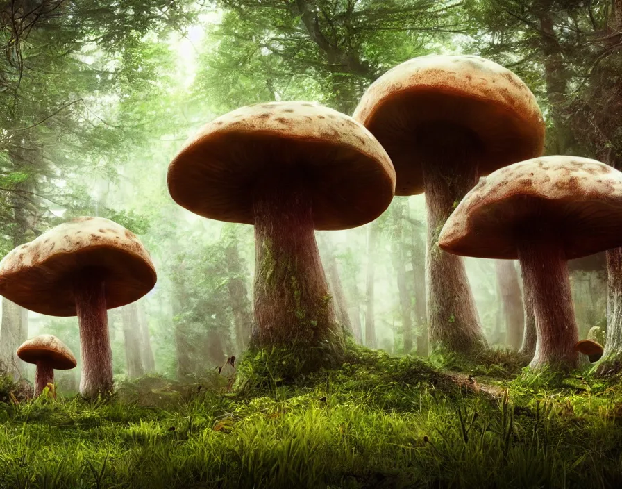 Prompt: trippy giant mushrooms in forest, beautiful texture, beautiful graphics, fantasy artwork, very beautiful scenery, hd, hdr, ue 5, ue 6, unreal engine 5, cinematic 4 k wallpaper, 8 k, ultra detailed