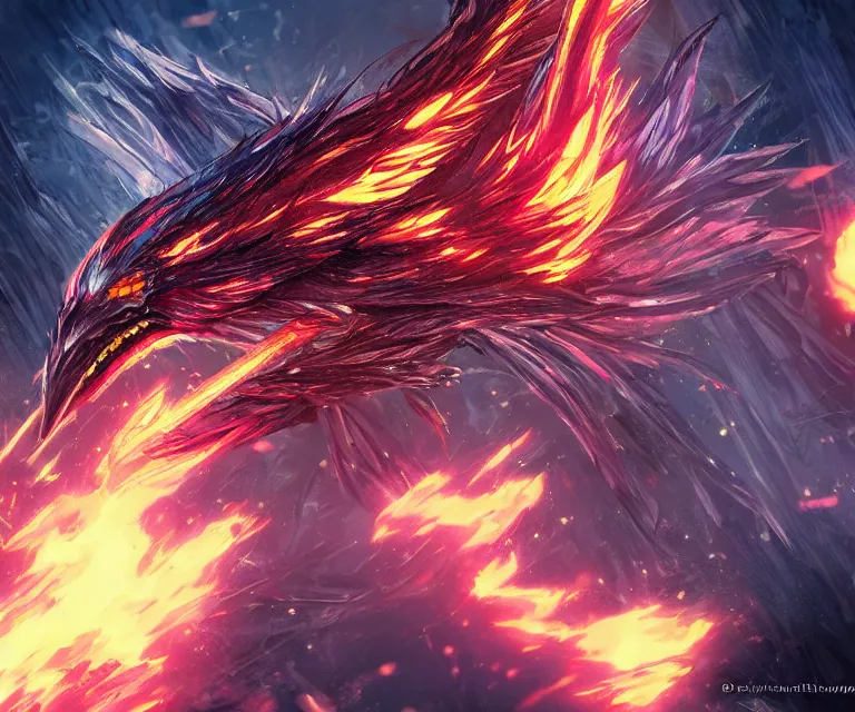 Image similar to neo tokyo, high fantasy, concept art, video game, highly detailed, phoenix flames, sharp focus, 5 0 mm