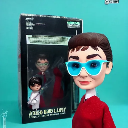 Image similar to audrey hepburn cos play ernst blofeld, stop motion vinyl action figure, plastic, toy, butcher billy style