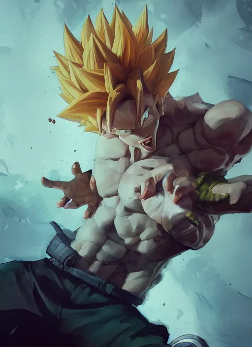 Image similar to semi reallistic gouache gesture painting, by yoshitaka amano, by ruan jia, by Conrad roset, by dofus online artists, detailed anime 3d render of goku KID super Saiyan, young goku blond, portrait, cgsociety, artstation, rococo mechanical, Digital reality, sf5 ink style, dieselpunk atmosphere, gesture drawn