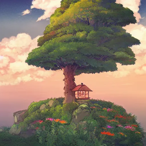 Prompt: beautiful landscape by studio ghibli, digital art