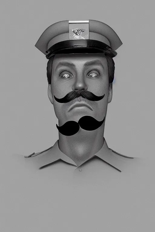 Prompt: inspector mustache, realistic photo, 65mm, digital art, trending on artstation