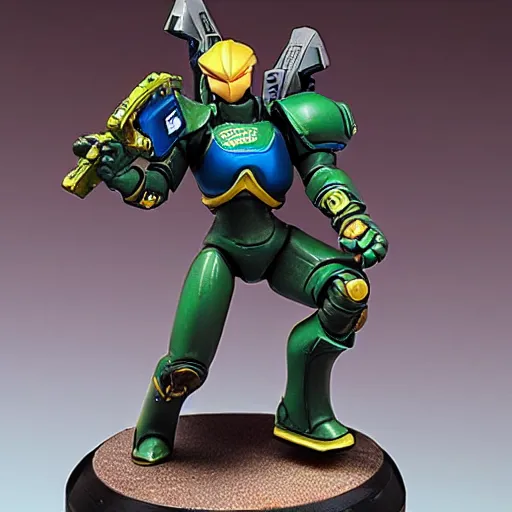 Prompt: samus as a warhammer 4 0 k figurine