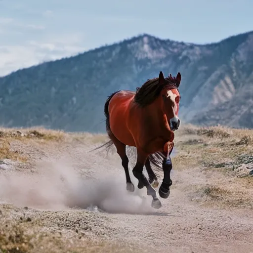 Prompt: horse running in the mountains