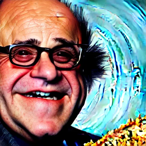 Image similar to danny devito with skin made out of a dorito