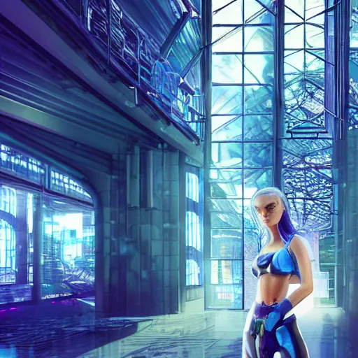 Prompt: “hyperrealistic ultra detailed unreal engine 5 RTX raytracing nvidia hairworks render of portrait of the most beautiful girl with blue eyes. She is in heavens cyberpunk city greenhouse. futuristic. cinematic. very high detailed. By Charli Amani. By Tsubasa Nakai ”