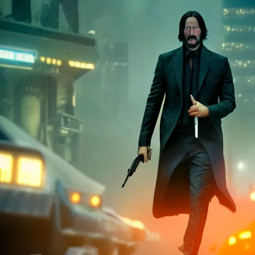 Image similar to a still of John Wick in Blade Runner 2049, 4k