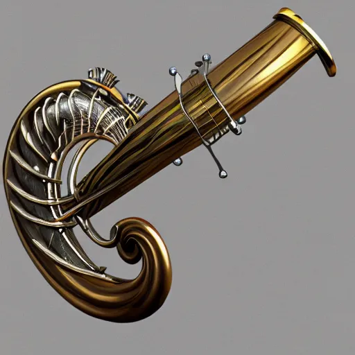 Image similar to a 3 d render of a medieval blowing horn, winding horn, animal horn, higly detailed, mystic, artwork