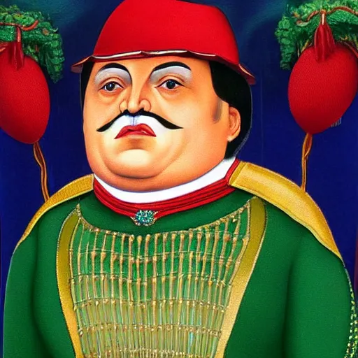 Prompt: id photo of a viktor orban in emperor outfit, art by fernando botero