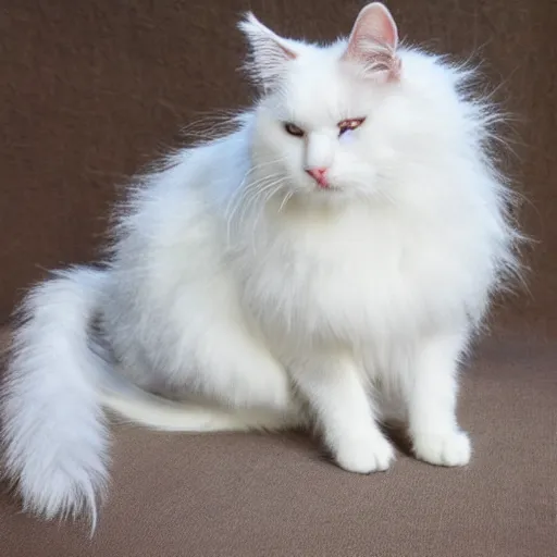 Prompt: white and gray cat with mostly white fur, very fluffy, very very fluffy, cute, adorable