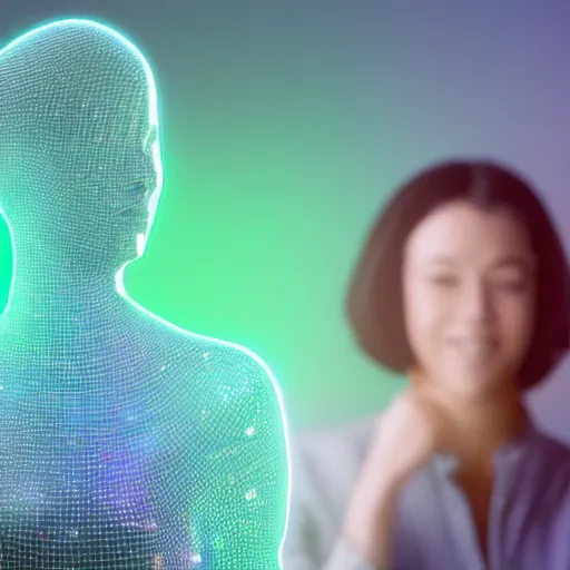 Prompt: AI generated Voice assistant Hologram Lady , realistic