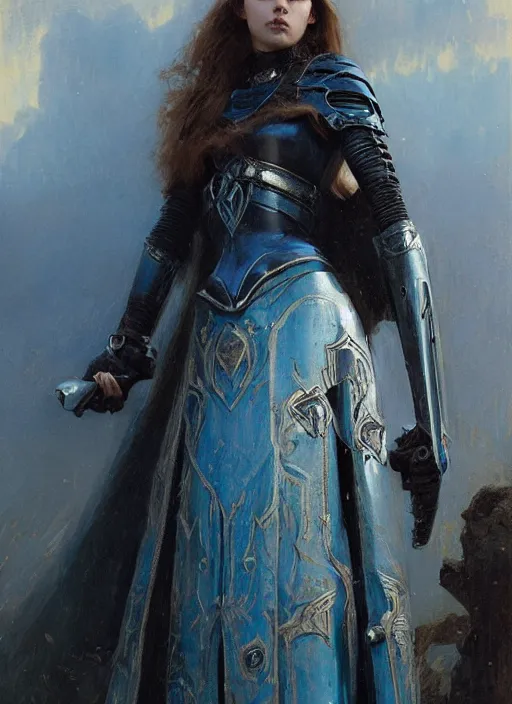 Image similar to beautiful blue eyed woman wearing simple black medieval armour, detailed by gaston bussiere, bayard wu, greg rutkowski, giger, maxim verehin, greg rutkowski, masterpiece, sharp focus, cinematic lightning