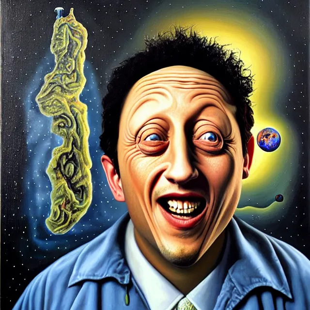 Image similar to an oil on canvas portrait painting of rob schneider, surrealism, surrealist, cosmic horror, rob gonsalves, high detail