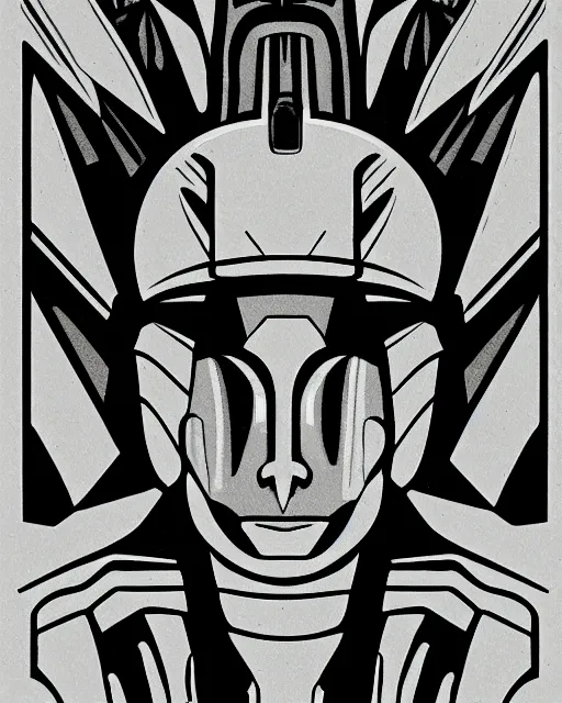 Prompt: a futuristic bust of an alien deity, in the style of art deco