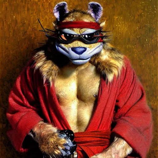 Image similar to furry splinter from tmnt wearing a red kimono hairy furry body furry arms feet. highly detailed painting by gaston bussiere craig mullins jc leyendecker gustav klimt artgerm greg rutkowski