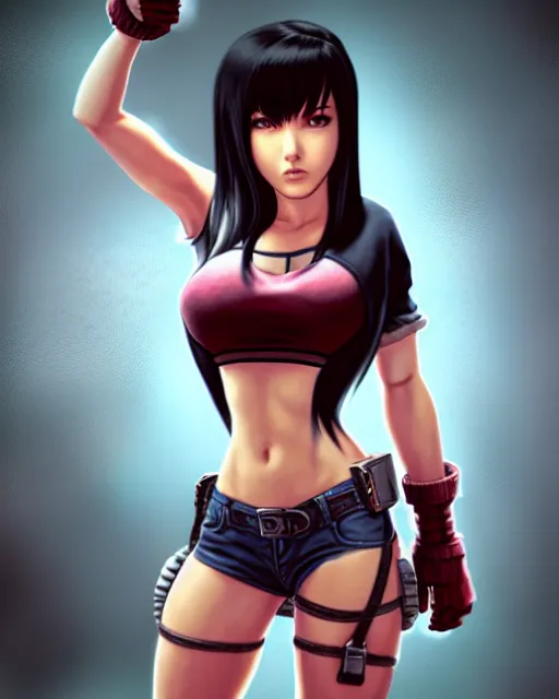 Prompt: an epic comic book style full body portrait painting of tifa lockheart, character design by Mark Ryden and Pixar and Hayao Miyazaki, unreal 5, DAZ, hyperrealistic, octane render, cosplay, RPG portrait, dynamic lighting, intricate detail, summer vibrancy, cinematic