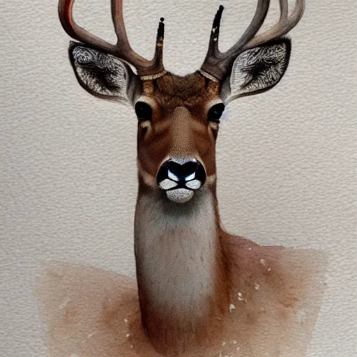 Image similar to a calming watercolour painting of a deer. deer portrait. symmetric. trending on artstation