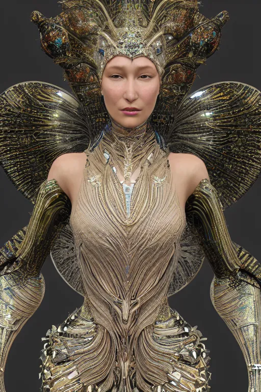 Image similar to a highly detailed metahuman 4 k close up render of an alien goddess bella hadid shiva in iris van herpen dress schiaparelli in diamonds swarovski and jewelry in style of alphonse mucha gustav klimt trending on artstation made in unreal engine 4