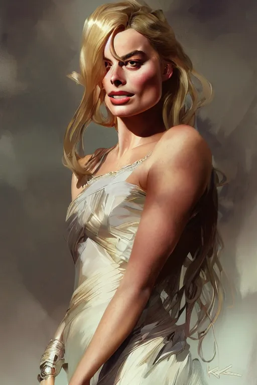 Prompt: A full portrait of Margot Robbie, intricate, elegant, highly detailed, digital painting, artstation, concept art, smooth, sharp focus, illustration, art by Krenz Cushart and Artem Demura and alphonse mucha