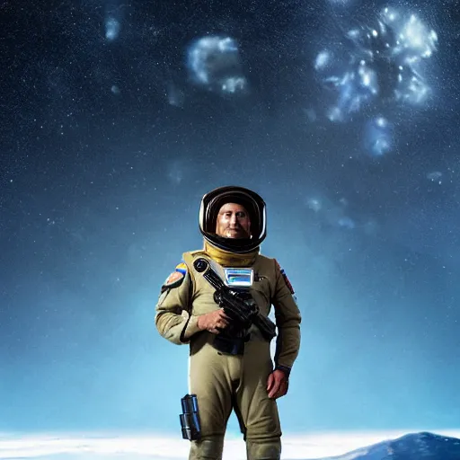 Image similar to kurdish astronaut in a movie directed by christopher nolan, movie still frame, promotional image, imax 7 0 mm footage