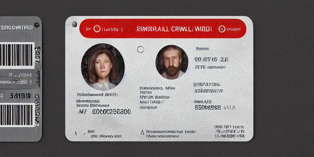 Image similar to Orwellian ID Card held by marketing professional, hyper detailed, terror glows, hyper realistic, digital painting, 8k, 35mm film grain, octane render