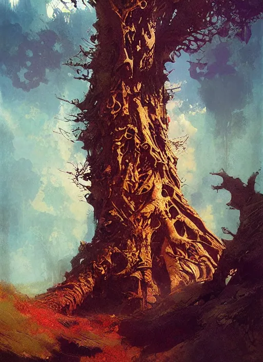 Image similar to giant tree, intricate, elegant, highly detailed, vivid colors, john park, frazetta, sparth, ruan jia, jeffrey catherine jones