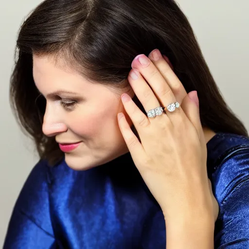 Image similar to wife wearing a ring with stunning 7 6 0 carat diamond adorned with blue sapphires