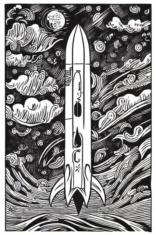 Image similar to mcbess illustration of a rocket ship with rainbow colors