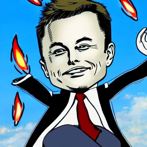 Image similar to elon musk riding a rocket,in the style of anime