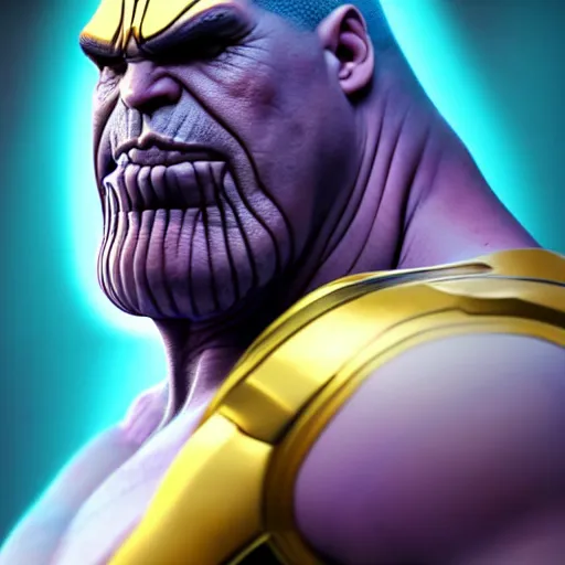 Image similar to a portrait of marwan pablo as thanos, the pixar adaptation, with same hairstyle, angry facial expressions, hyper detailed, digital art, trending in artstation, cinematic lighting, studio quality, smooth render, unreal engine 5 rendered, octane rendered