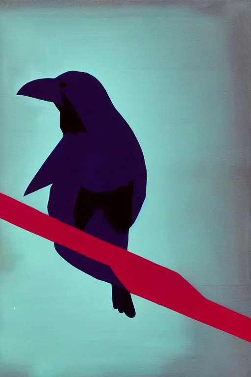 Image similar to a raven using 8 0 s era technology, vintage shapes, retro technology, pantone color, wayne barlow, oil on canvas, deep depth of field, masterpiece, cinematic composition, hyperdetailed